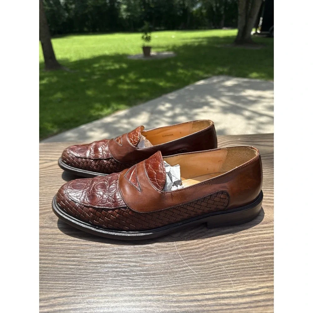 MEZLAN Crocodile Weave Catania Loafers Men's 9 M Brown Leather Slip On
